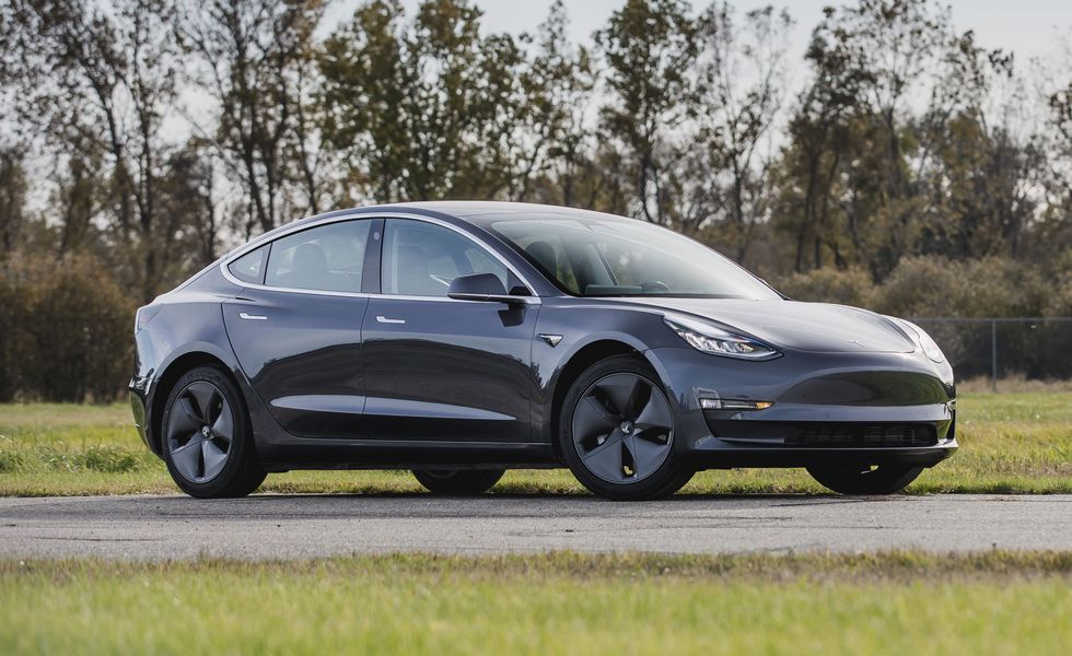 Tesla Model 3 on road.