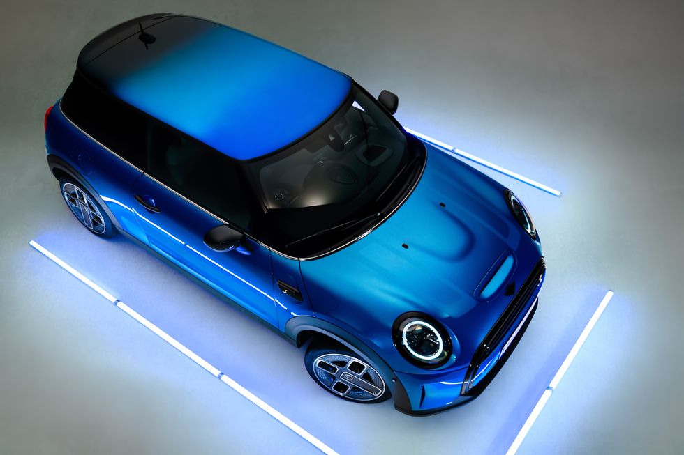 Mini Cooper on road.